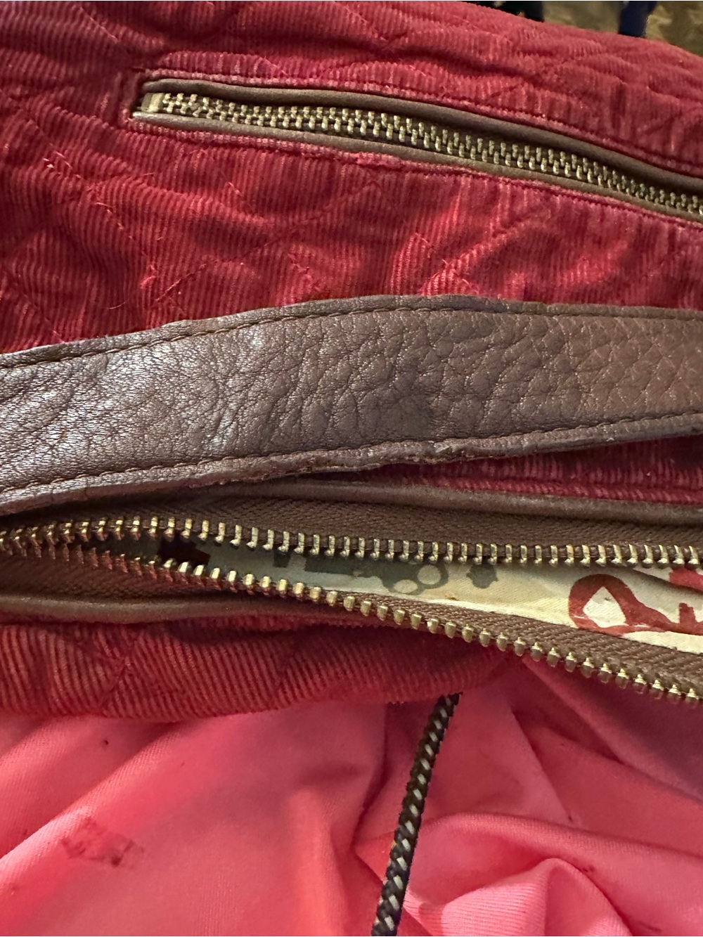 Vera Bradley Retired Quilted Chili Red Shoulder HoboBag with BrownStrap&Tassels - Picture 10 of 12